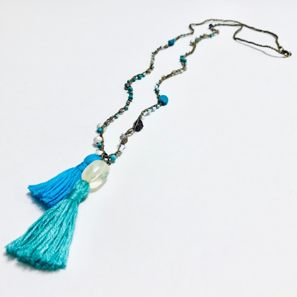 STIX+STONZ “Cool Waters” Tassel Necklace -Handmade